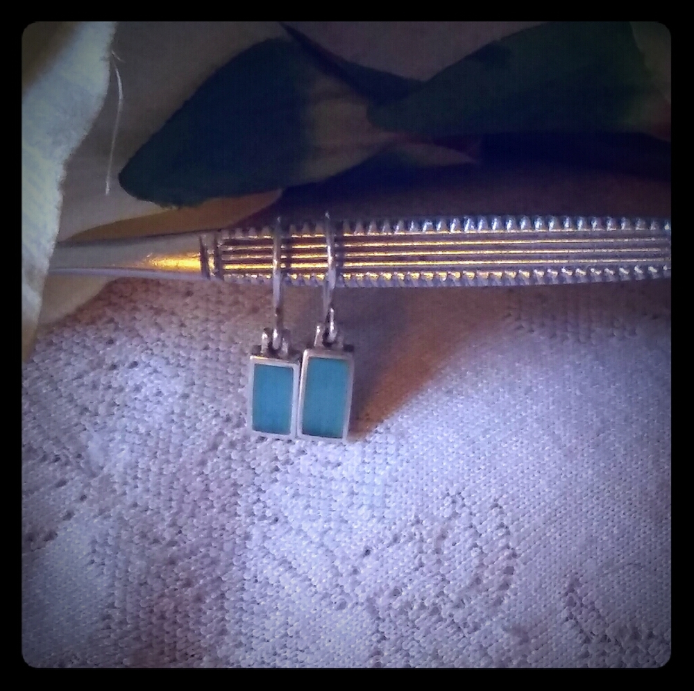 Vintage .925 Minimalist Rectangular Drop Earrings - image 6